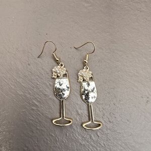 Champagne Glass Goldtone Sparkling Festive Earrings